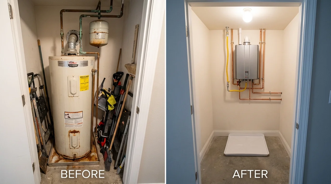 Tank water heater versus wall-mounted tankless unit comparison for Warrenton, MO homeowners