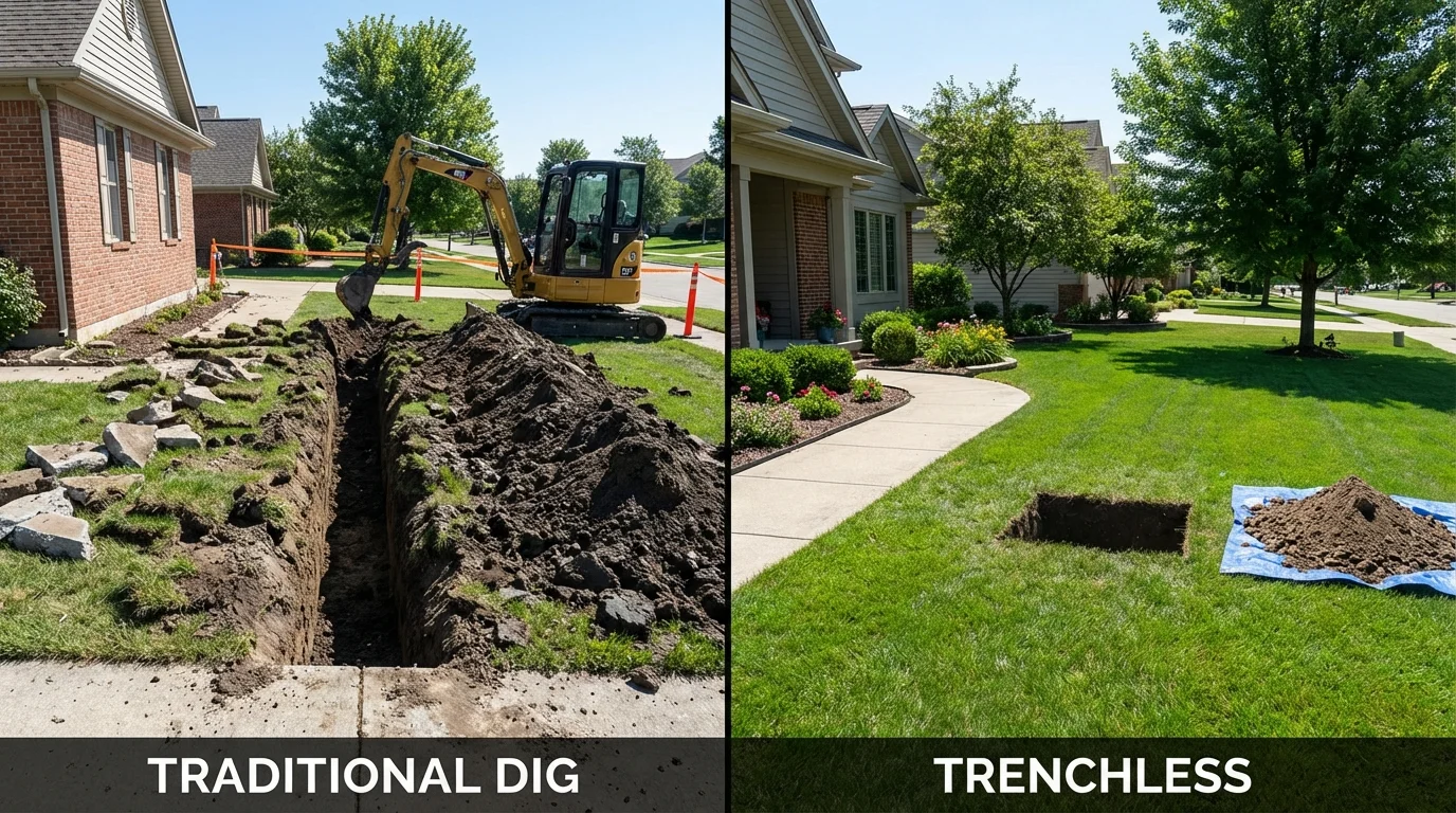 Trenchless sewer repair with minimal yard damage versus traditional excavation in Warrenton, MO